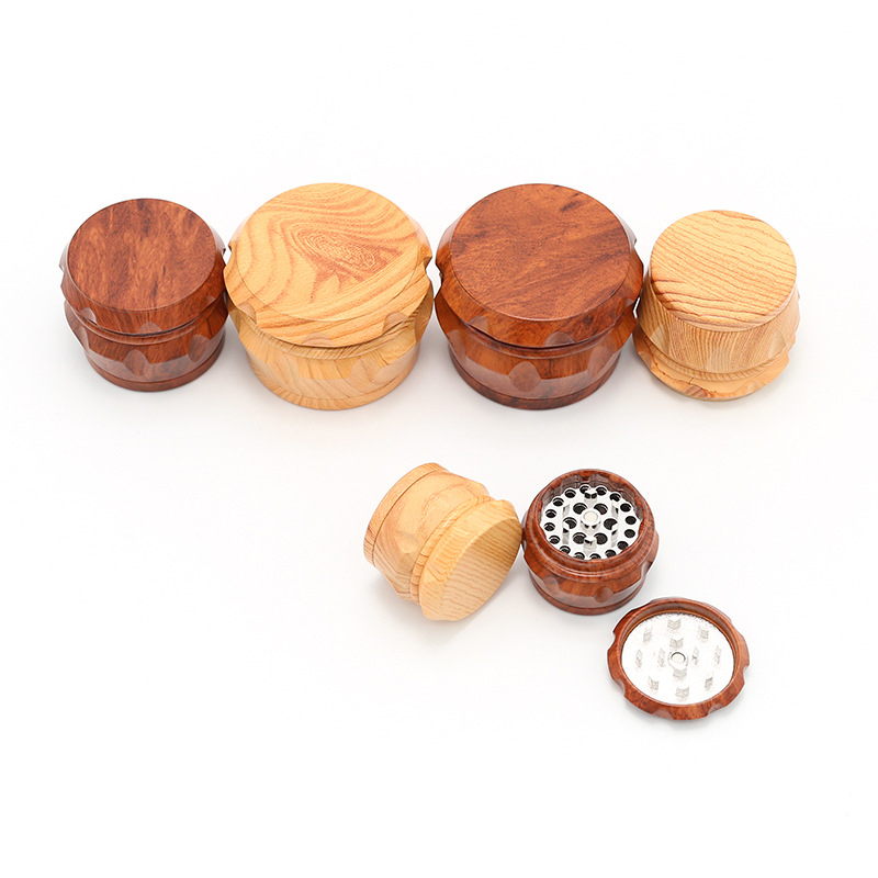 DPAG046 Natural Wooden Color Red or Yellow Zinc Metal Four Layers Grinders