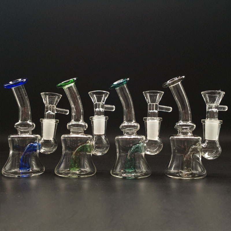 DPGWP011 Mini chinese colored  Pyrex Glass Water Pipes Dab Rigs with 14mm funnel  bowl