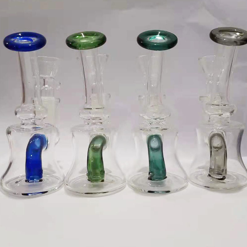 DPGWP011 Mini chinese colored  Pyrex Glass Water Pipes Dab Rigs with 14mm funnel  bowl