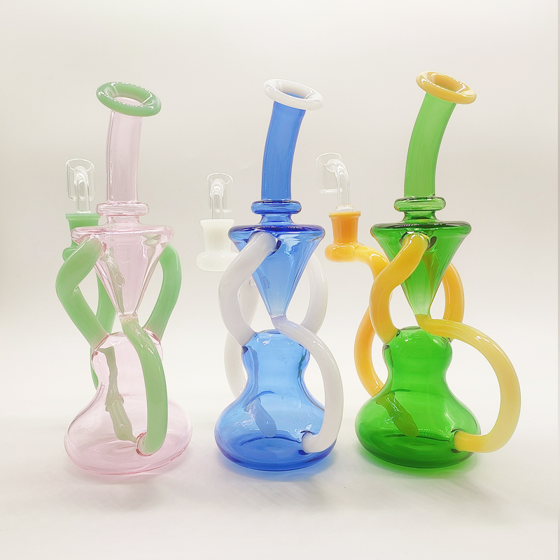 DPGWP037 8 inch colored recycler glass water pipe with  14mm quartz nail