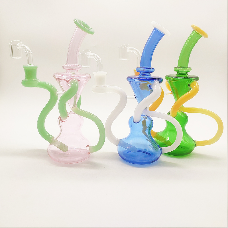 DPGWP037 8 inch colored recycler glass water pipe with  14mm quartz nail