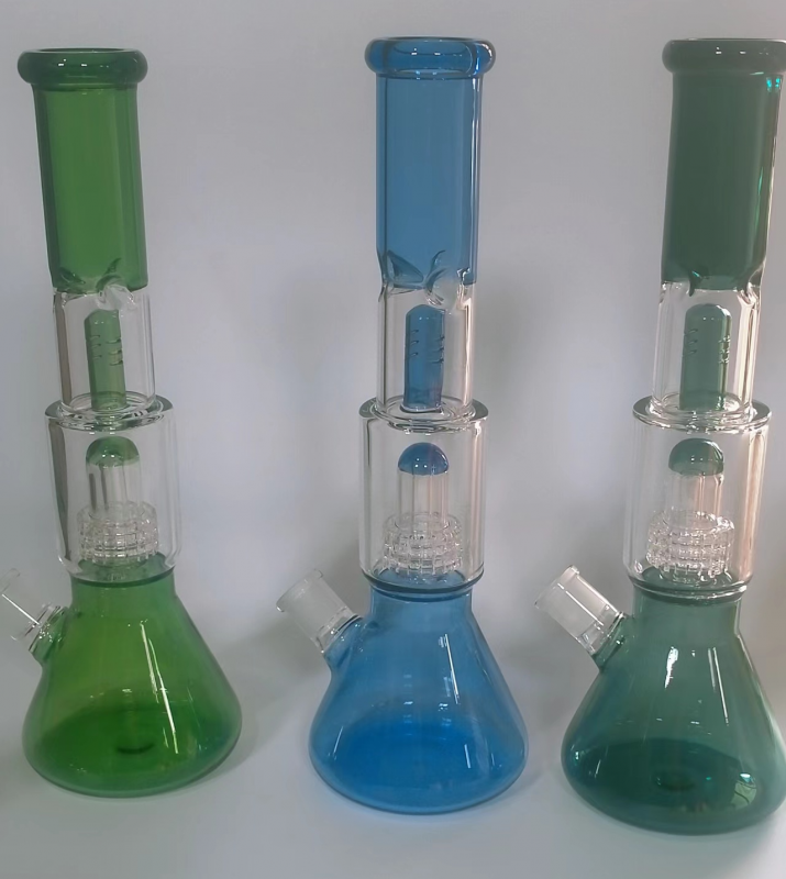 DPGWP042 14.2 inch colored recycler glass water pipe with downstem and 14mm funnel bowl