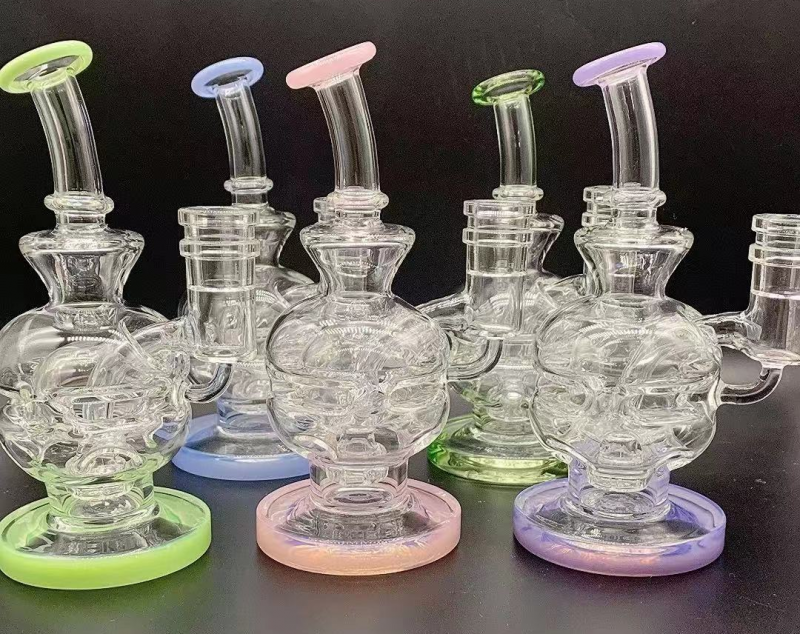 DPGWP050 6.7 inch colored recycler glass water pipe with  14mm funnel bowl