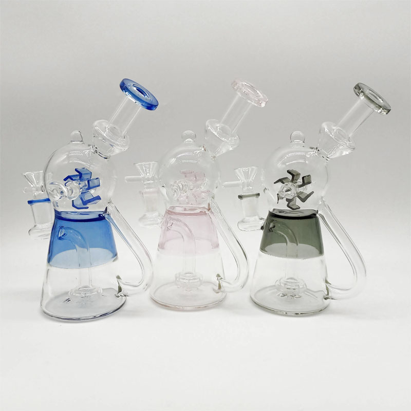 DPGWP053 8inch  colored recycler glass water pipe with  14mm funnel bowl