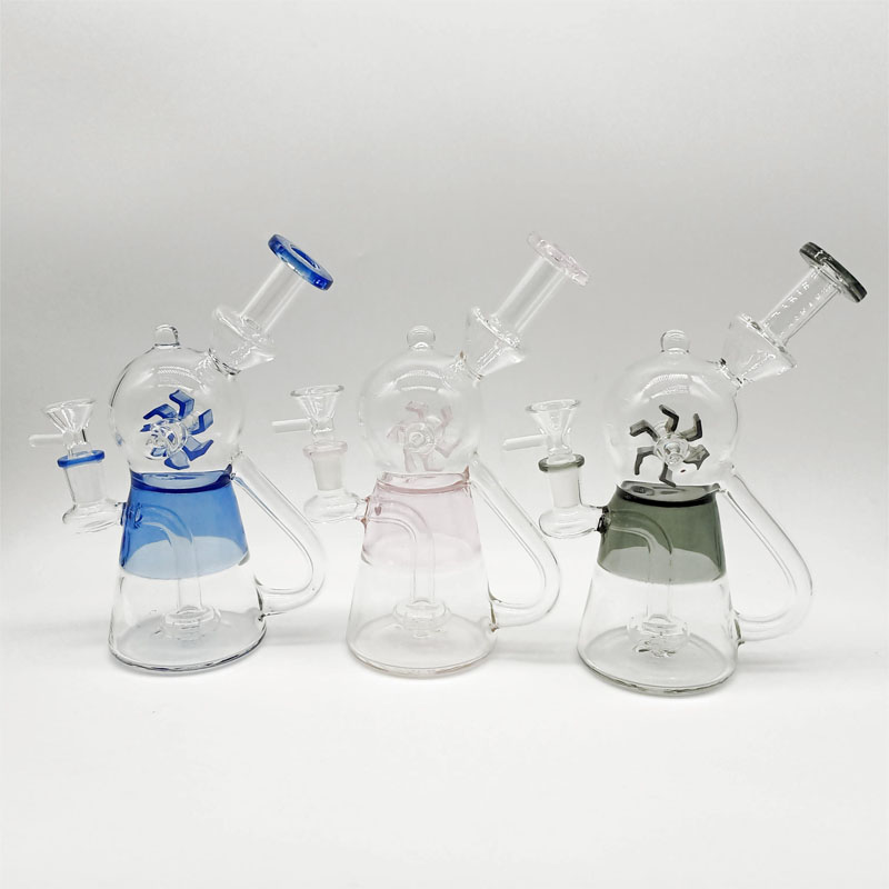 DPGWP053 8inch  colored recycler glass water pipe with  14mm funnel bowl