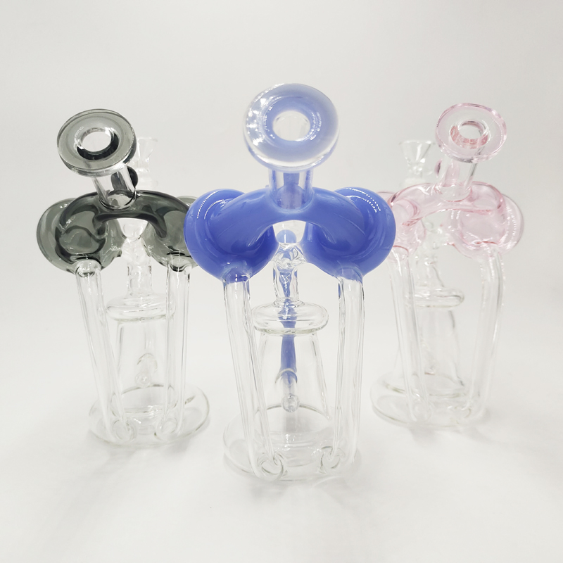 DPGWP054 7inch  clear or colored recycler glass water pipe with  14mm funnel bowl