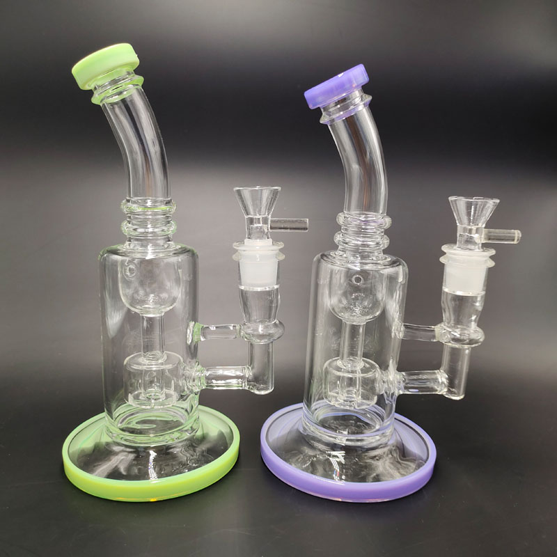 DPGWP039 8 inch colored recycler glass water pipe with 14mm funnel bowl